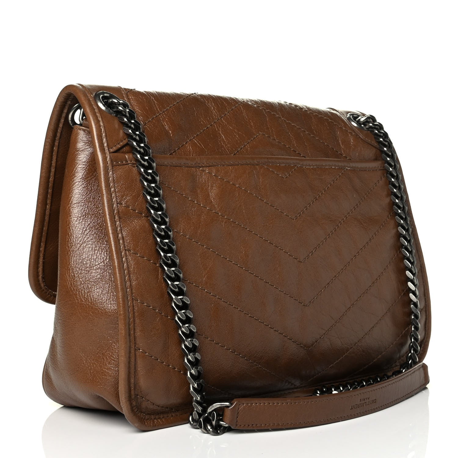 Saint Laurent Crinkled Calfskin Matelasse Monogram Medium Niki Chain Satchel Tan Brown 2 of 5