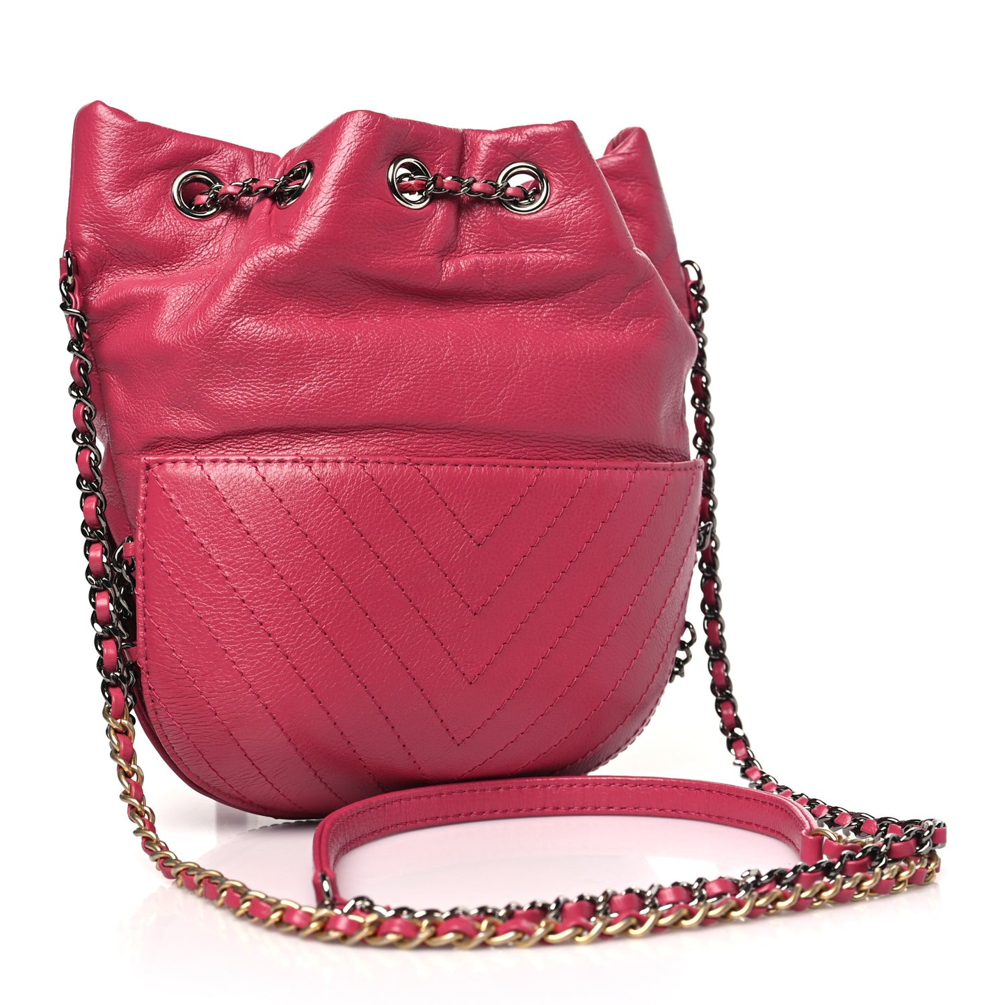 Aged Chevron Quilted Small Gabrielle Bucket Pink