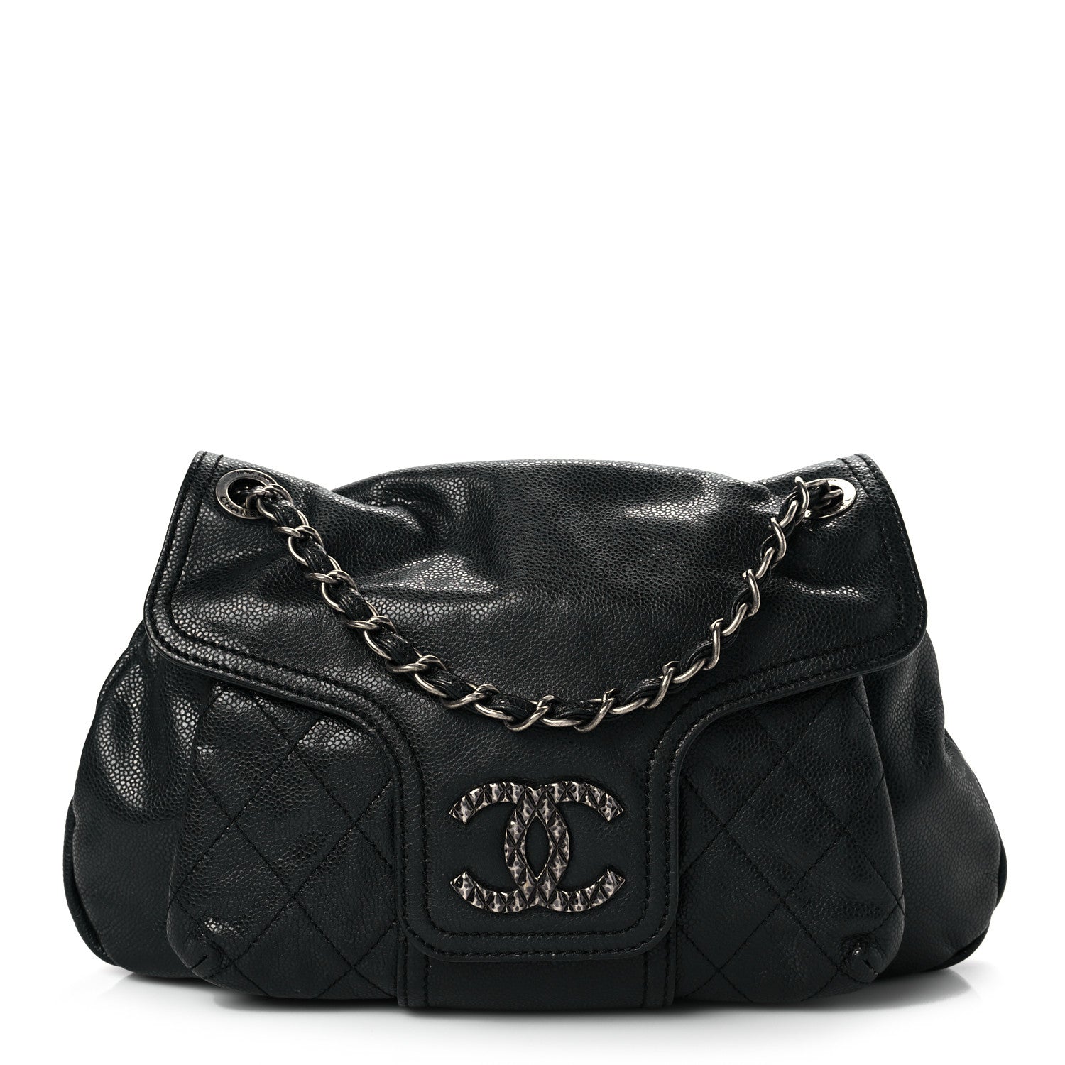 Chanel Glazed Caviar Coco Rider Flap Shoulder Bag Black 1 of 8