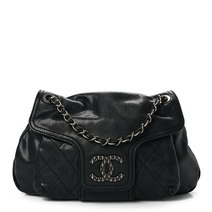 Chanel Glazed Caviar Coco Rider Flap Shoulder Bag Black 1 of 8