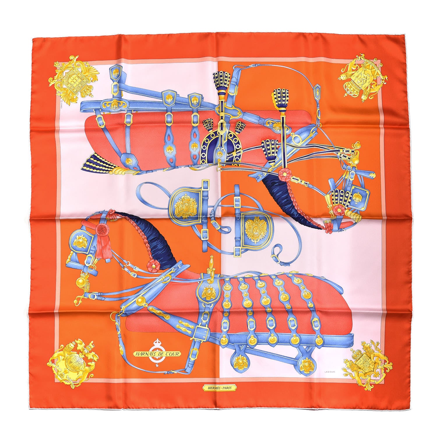 Hermes Silk Harnais De Cour Scarf 90 Orange 1 of 8
