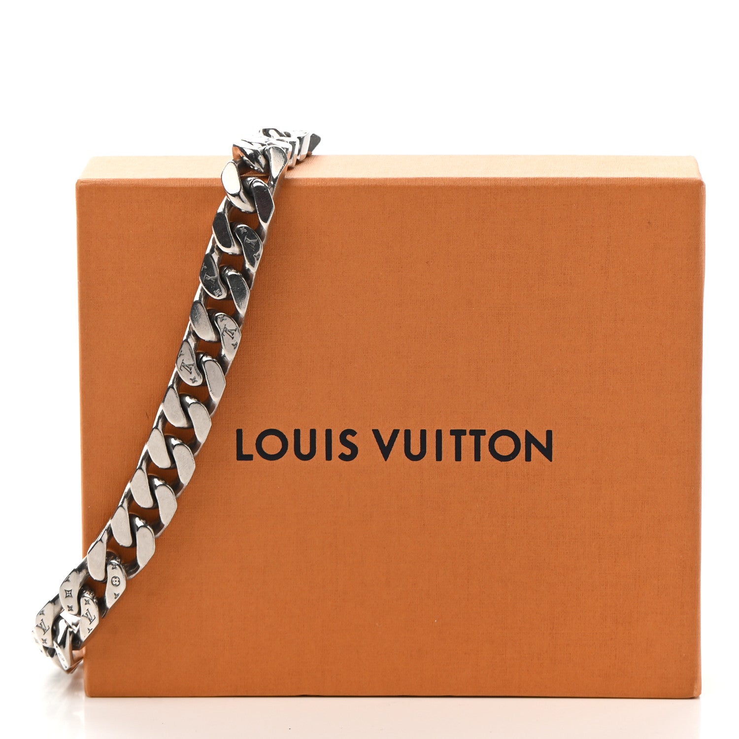 Louis Vuitton Metal Monogram Etched LV Chain Links Necklace Silver 7 of 7