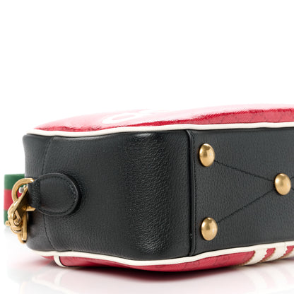 Gucci X ADIDAS Crystal Vintage Monogram Textured Dollar Calfskin Web Trefoil Logo Small Messenger Bag Hibiscus Red Off White Black 10 of 11
