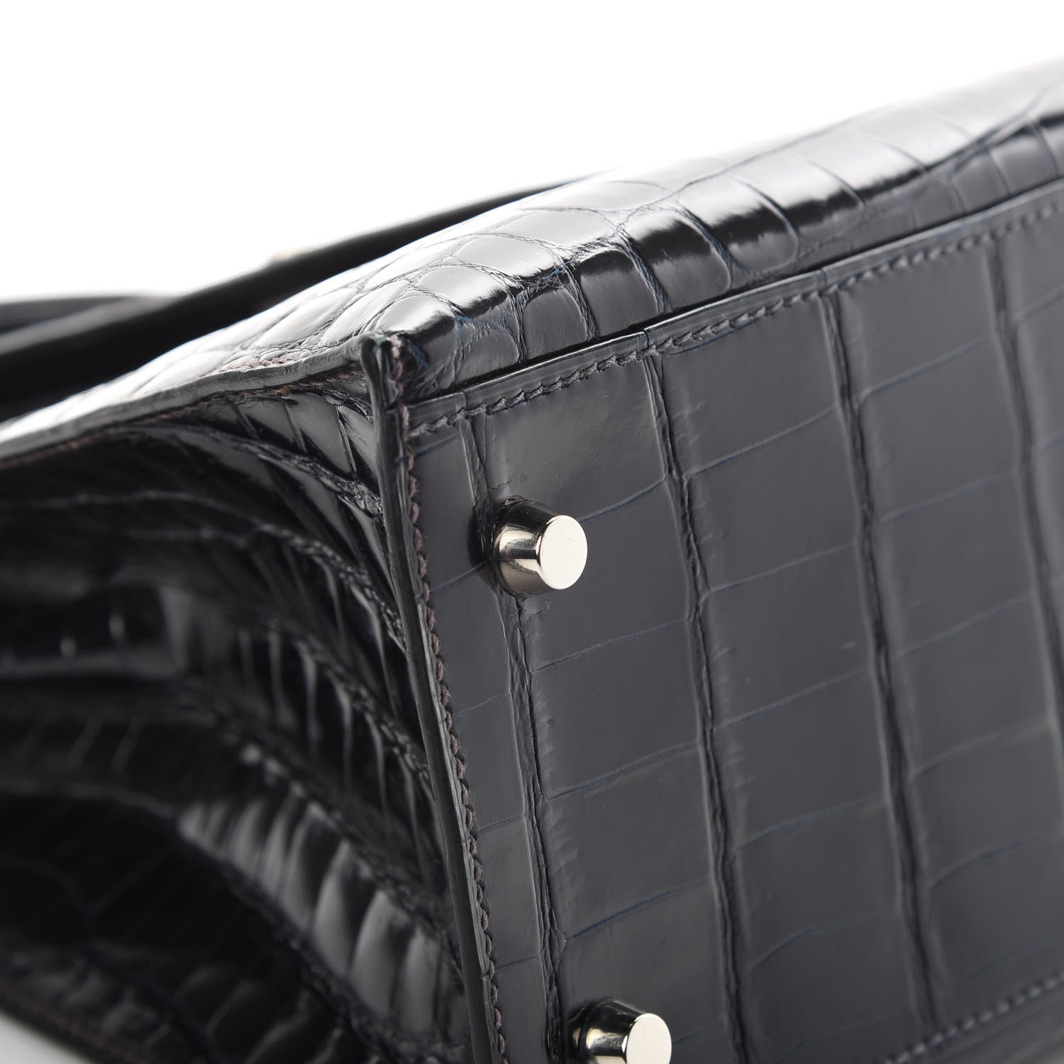 Hermes Shiny Niloticus Crocodile Kelly Sellier 28 Bleu Marine 7 of 42