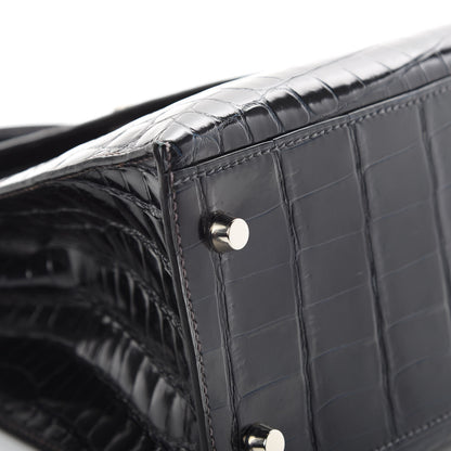 Hermes Shiny Niloticus Crocodile Kelly Sellier 28 Bleu Marine 7 of 42