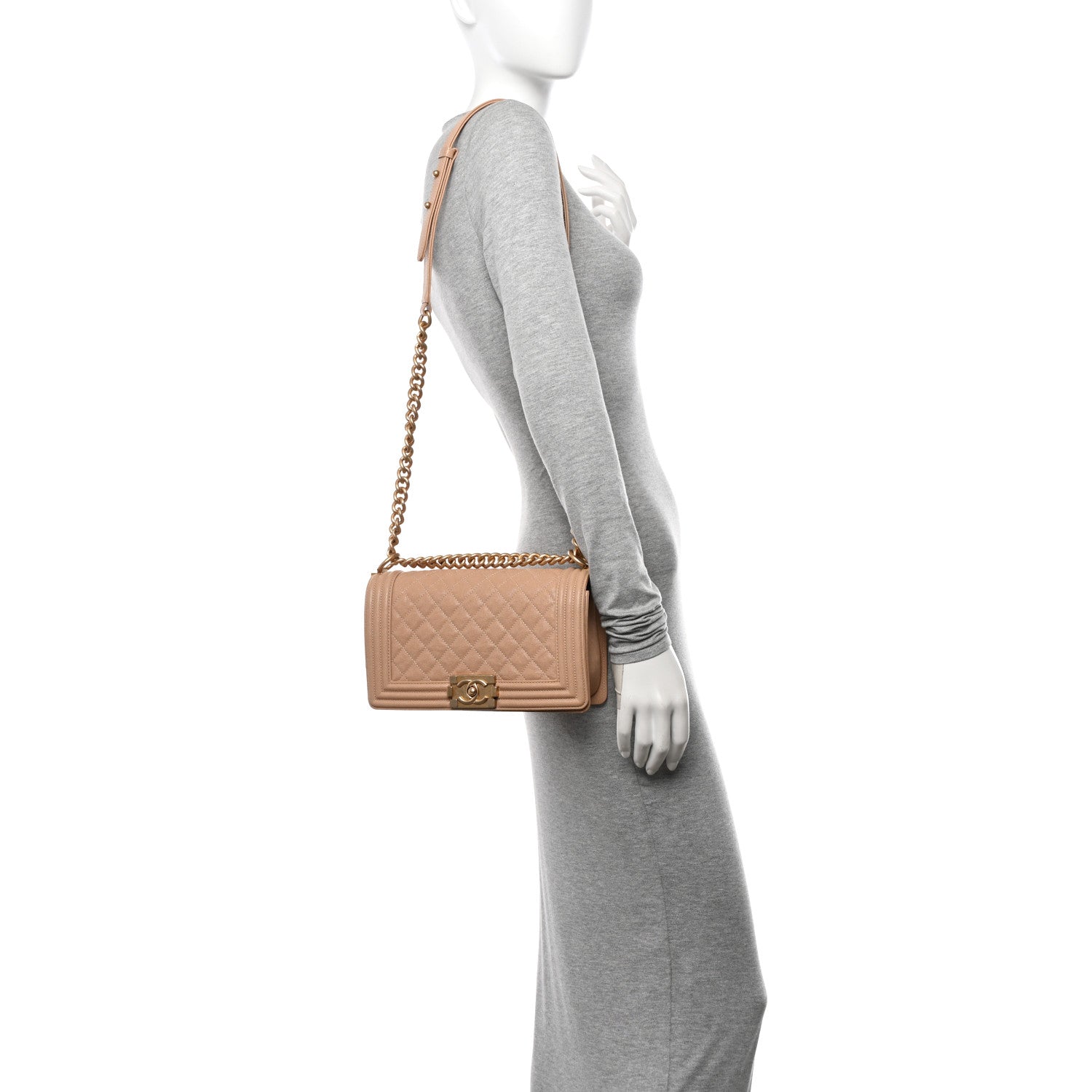 Chanel Caviar Quilted Medium Boy Flap Beige 2 of 10