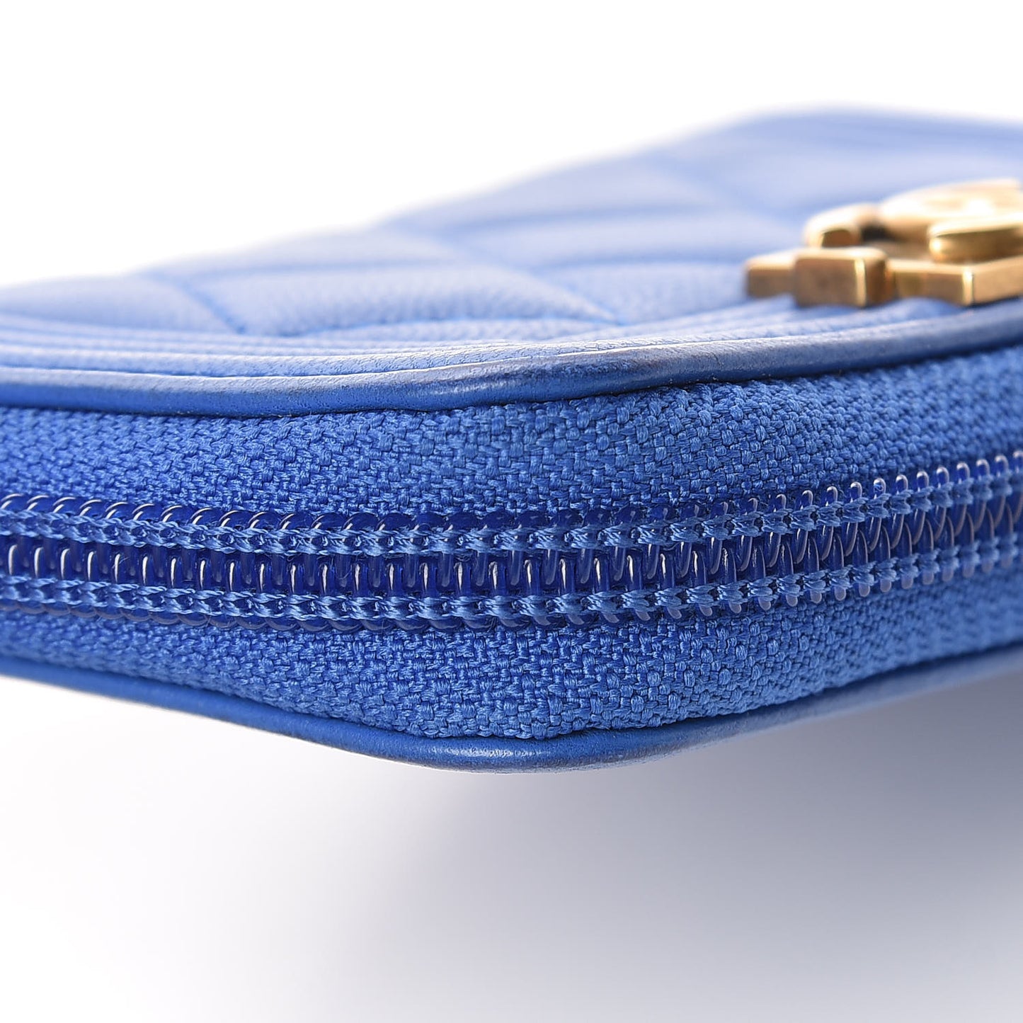 Lambskin Quilted Boy Zip Around Coin Purse Wallet Blue