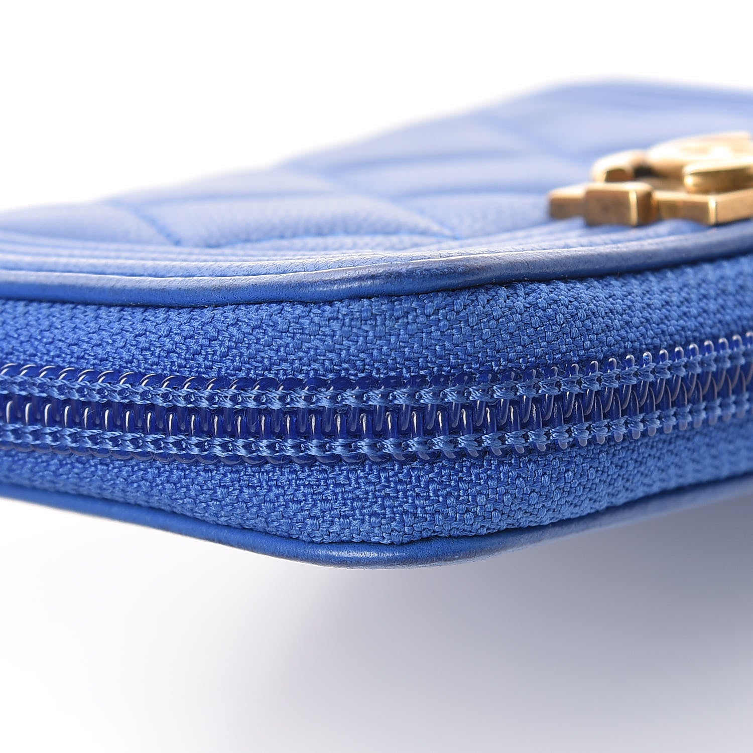 Chanel Lambskin Quilted Boy Zip Around Coin Purse Wallet Blue 8 of 12