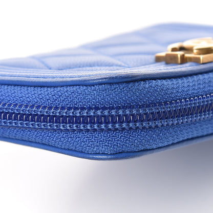 Chanel Lambskin Quilted Boy Zip Around Coin Purse Wallet Blue 8 of 12