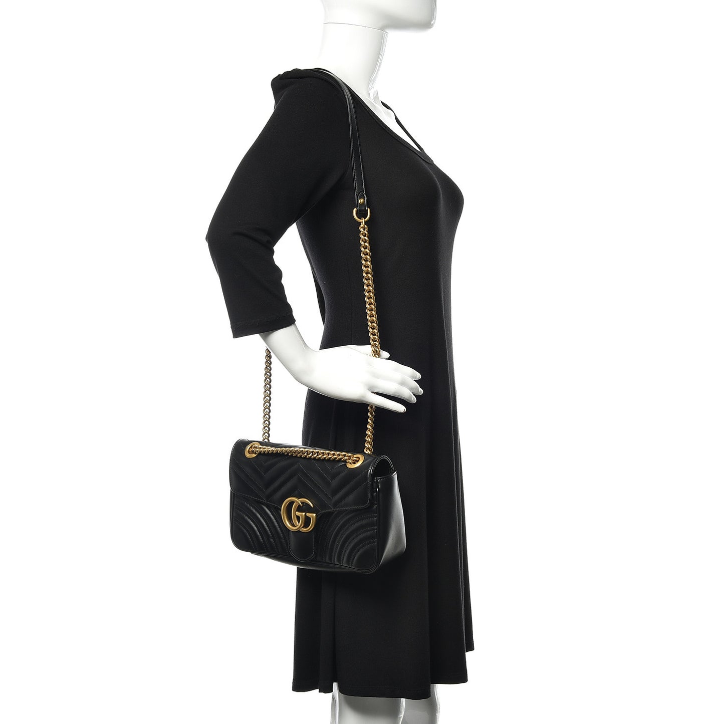 Calfskin Matelasse Small GG Marmont Shoulder Bag Black