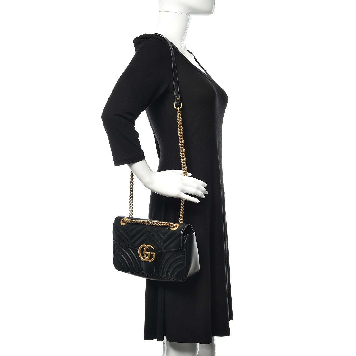Gucci Calfskin Matelasse Small GG Marmont Shoulder Bag Black 2 of 11