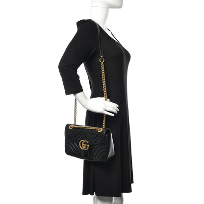Gucci Calfskin Matelasse Small GG Marmont Shoulder Bag Black 2 of 11