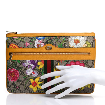 Gucci GG Supreme Monogram Flora Large Ophidia Pouch Clutch Beige Multicolor Crop 2 of 7