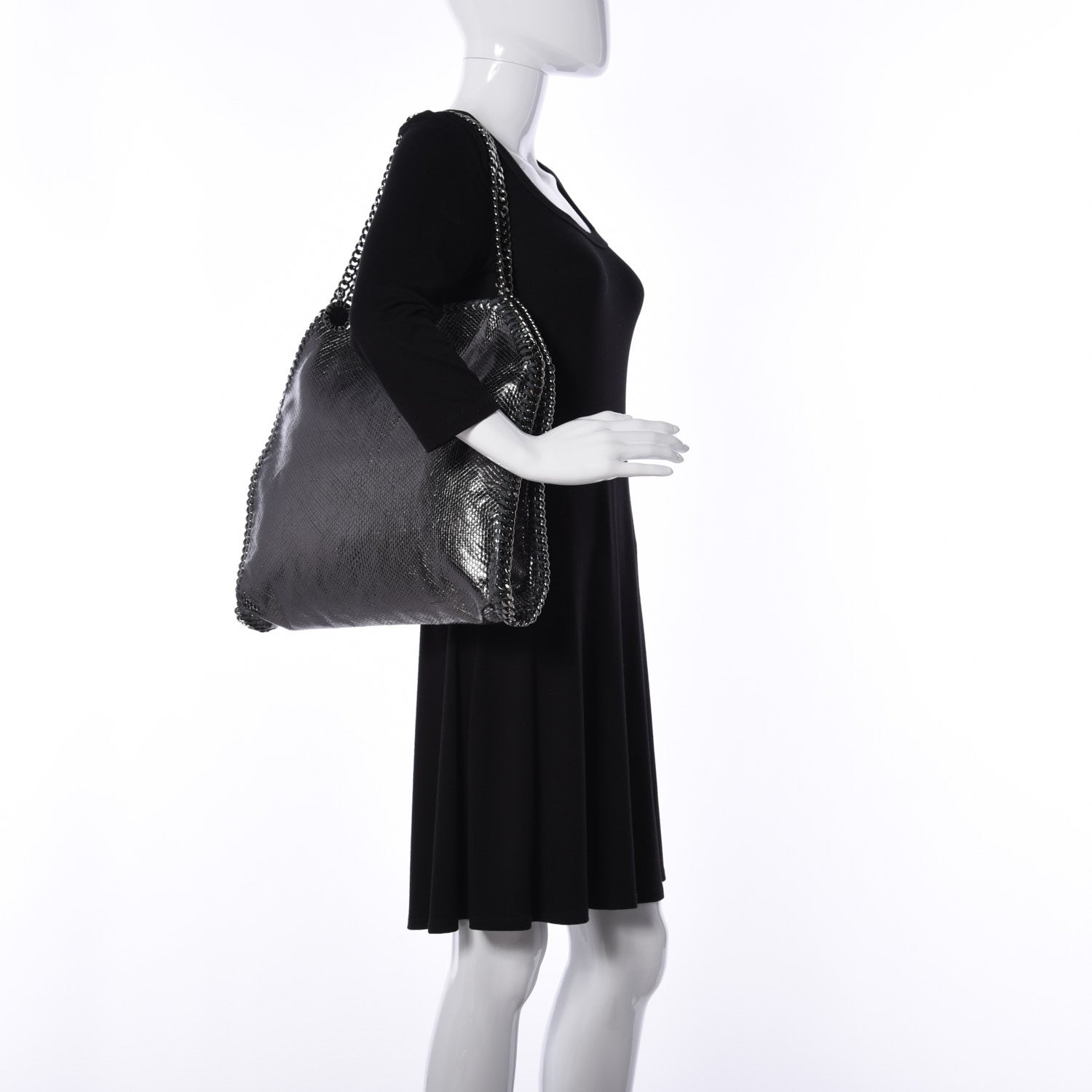 Stella McCartney Metallic Snake Print Small Falabella Tote Ruthenium 2 of 12