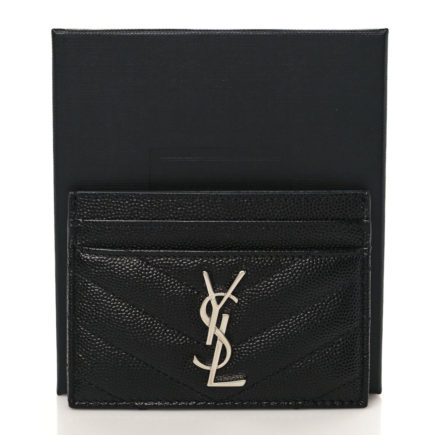 Grain De Poudre Matelasse Chevron Monogram Credit Card Case Black