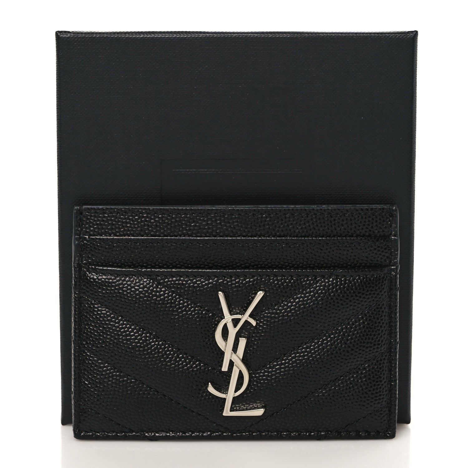 Saint Laurent Grain De Poudre Matelasse Chevron Monogram Credit Card Case Black 8 of 8