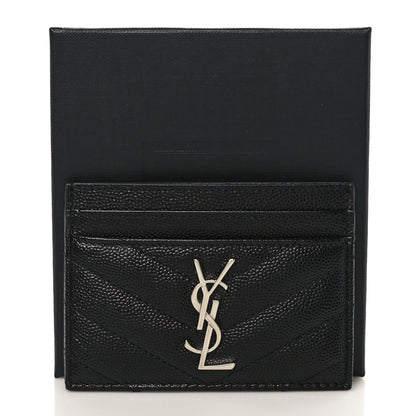 Saint Laurent Grain De Poudre Matelasse Chevron Monogram Credit Card Case Black 8 of 8