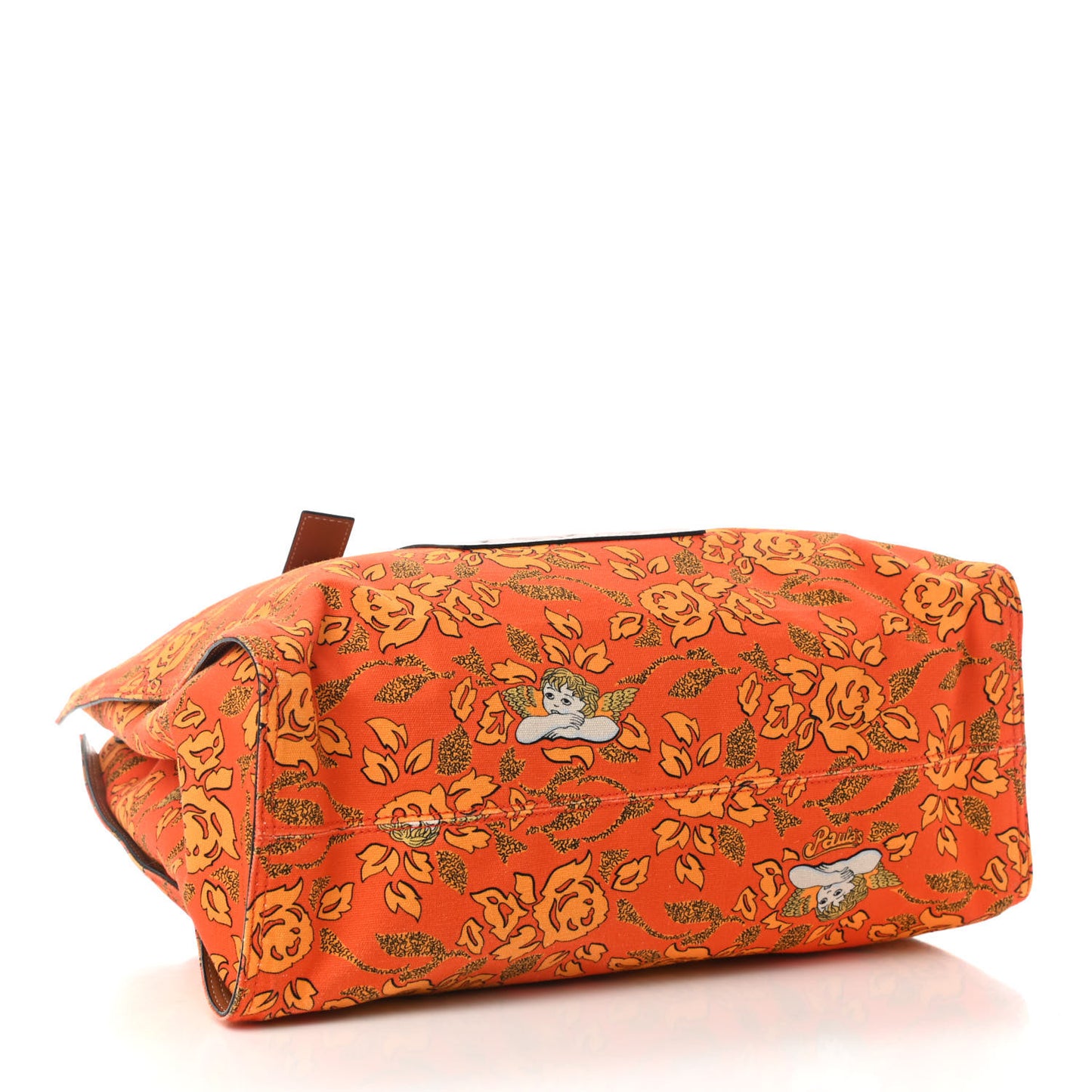 Canvas Calfskin Ibiza Floral Print Paulas Tote Orange