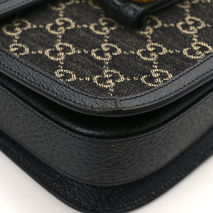 Gucci Jacquard Black Denim GG Monogram Textured Dollar Calfskin Horsebit 1955 Shoulder Bag Black Ivory 11 of 13