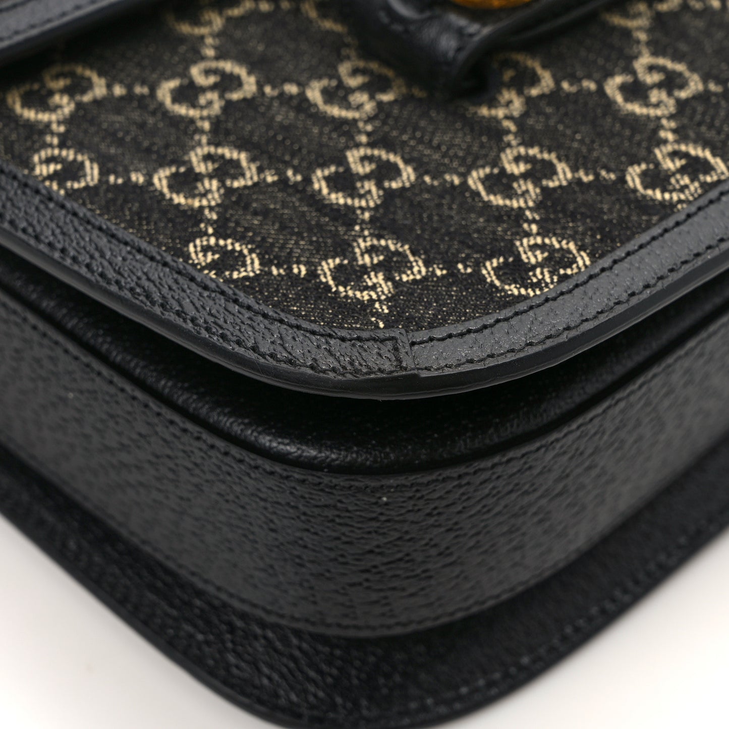 Jacquard Black Denim GG Monogram Textured Dollar Calfskin Horsebit 1955 Shoulder Bag Black Ivory