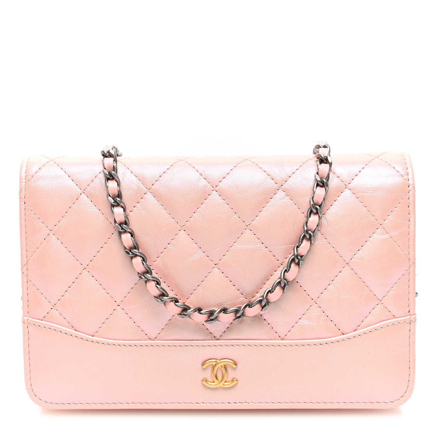 Chanel Iridescent Aged Calfskin Quilted Gabrielle Wallet On Chain WOC Rose 1 of 10