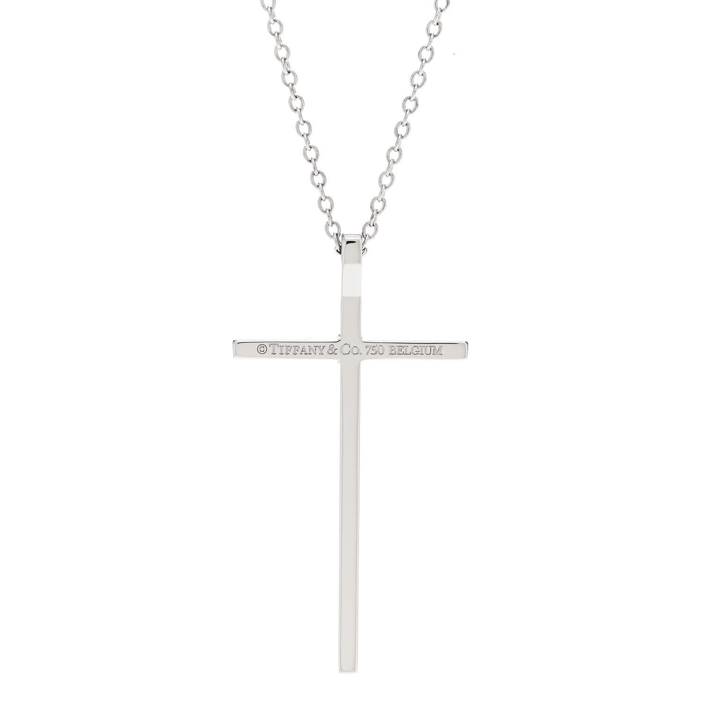 18K White Gold Diamond Metro Cross Pendant Necklace