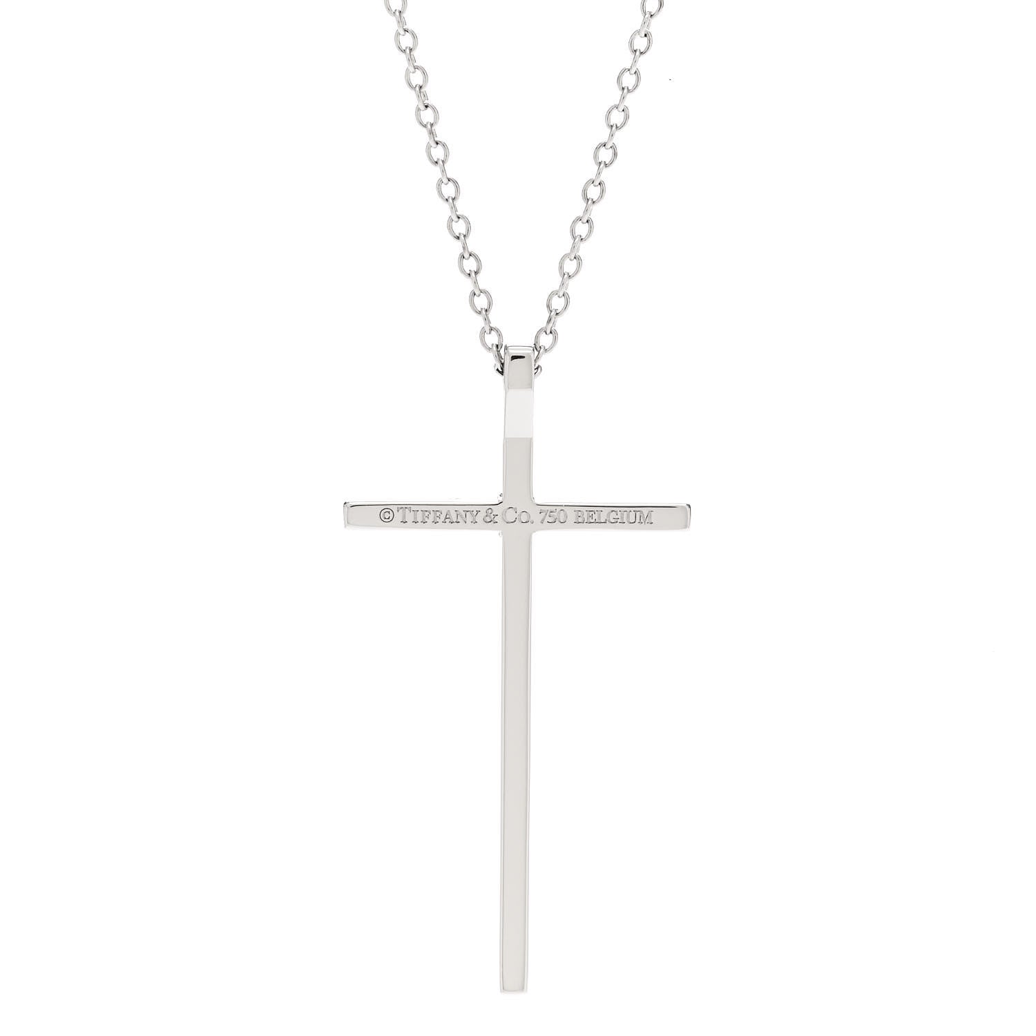 Tiffany 18K White Gold Diamond Metro Cross Pendant Necklace 4 of 6