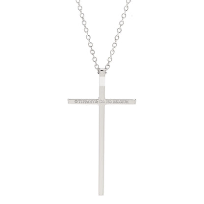 Tiffany 18K White Gold Diamond Metro Cross Pendant Necklace 4 of 6