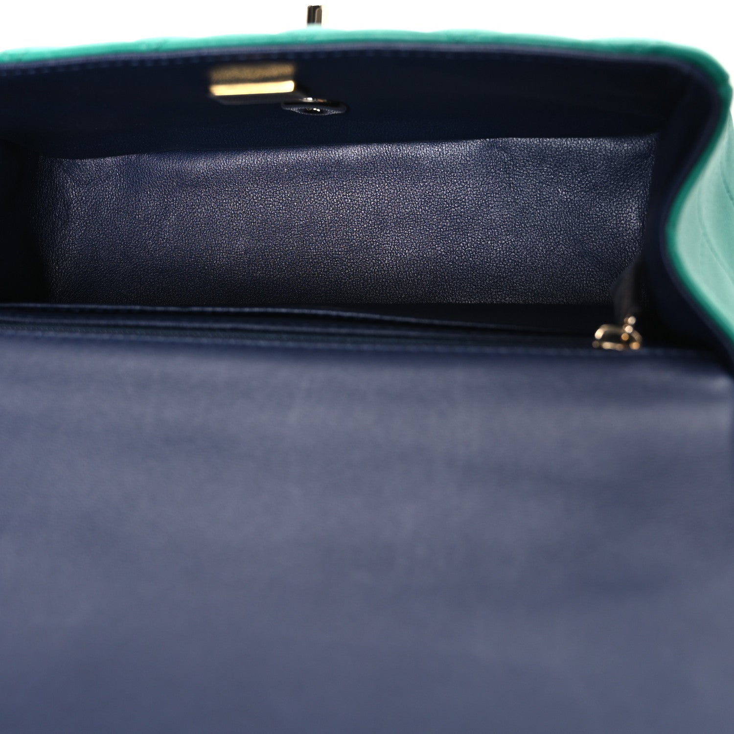 Chanel Lambskin Quilted Bi-Color Mini Top Handle Rectangular Flap Green Dark Blue 5 of 10