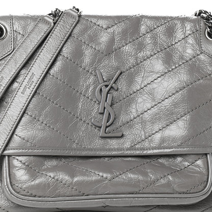 Saint Laurent Crinkled Calfskin Matelasse Monogram Medium Niki Chain Satchel Fog 7 of 9