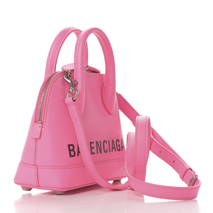 Balenciaga Signature Grained Calfskin Logo XXS Ville Top Handle Bag Acid Pink Black 3 of 9