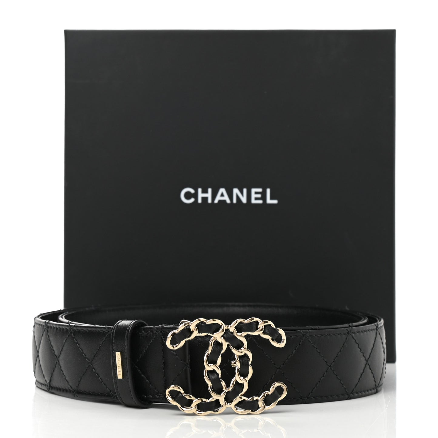 Calfskin Quilted CC Chain Belt 90 36 Black