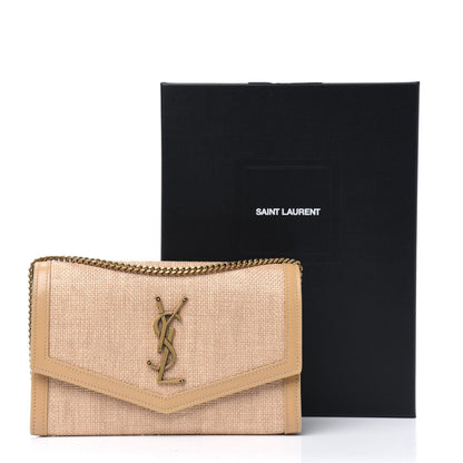 Saint Laurent Micro Raffia Monogram Uptown Chain Wallet Natural Hay Blush 13 of 13