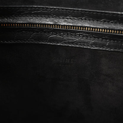Celine Crocodile Embossed Calfskin Medium Phantom Luggage Black 6 of 9