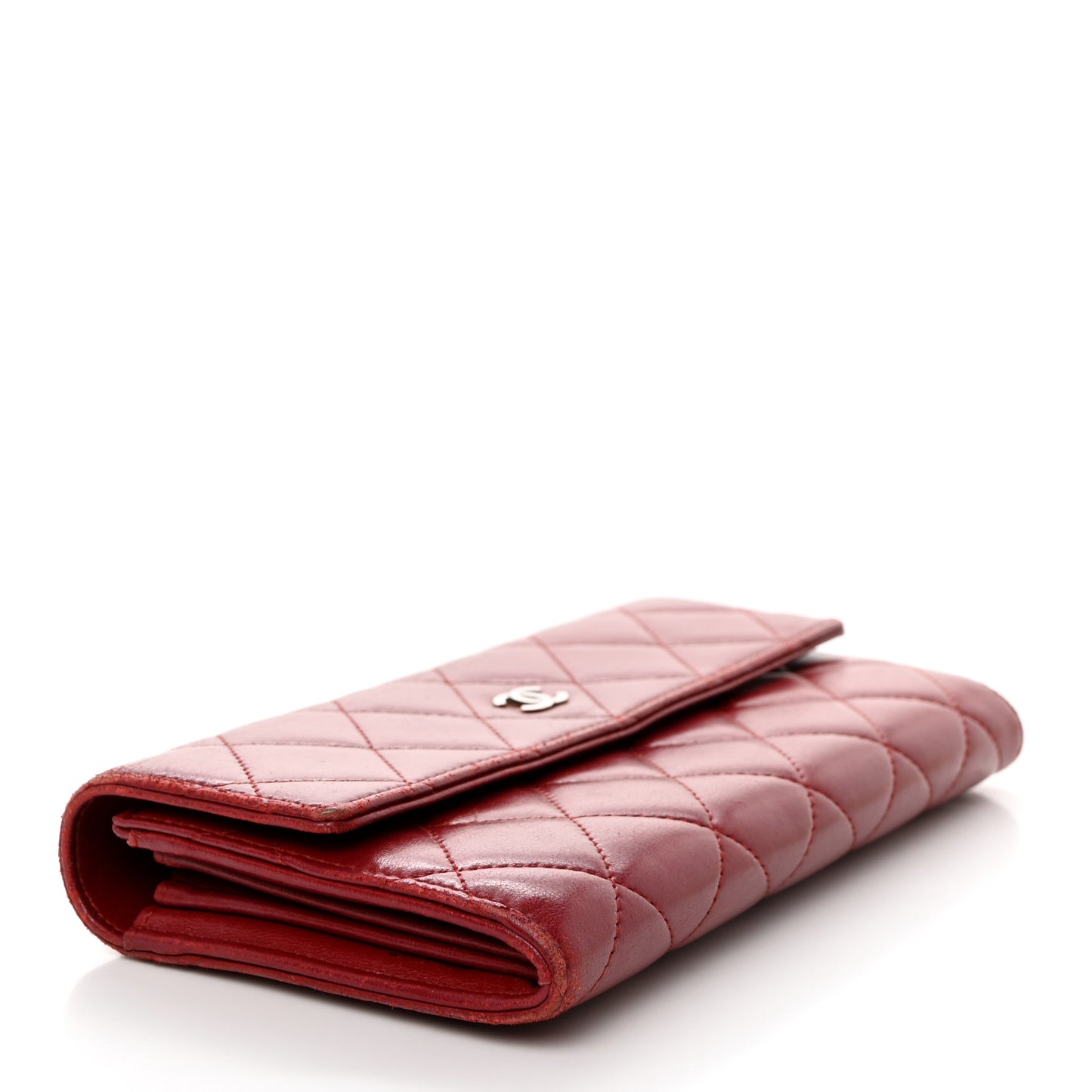 Lambskin Quilted Large Gusset Flap Wallet Red