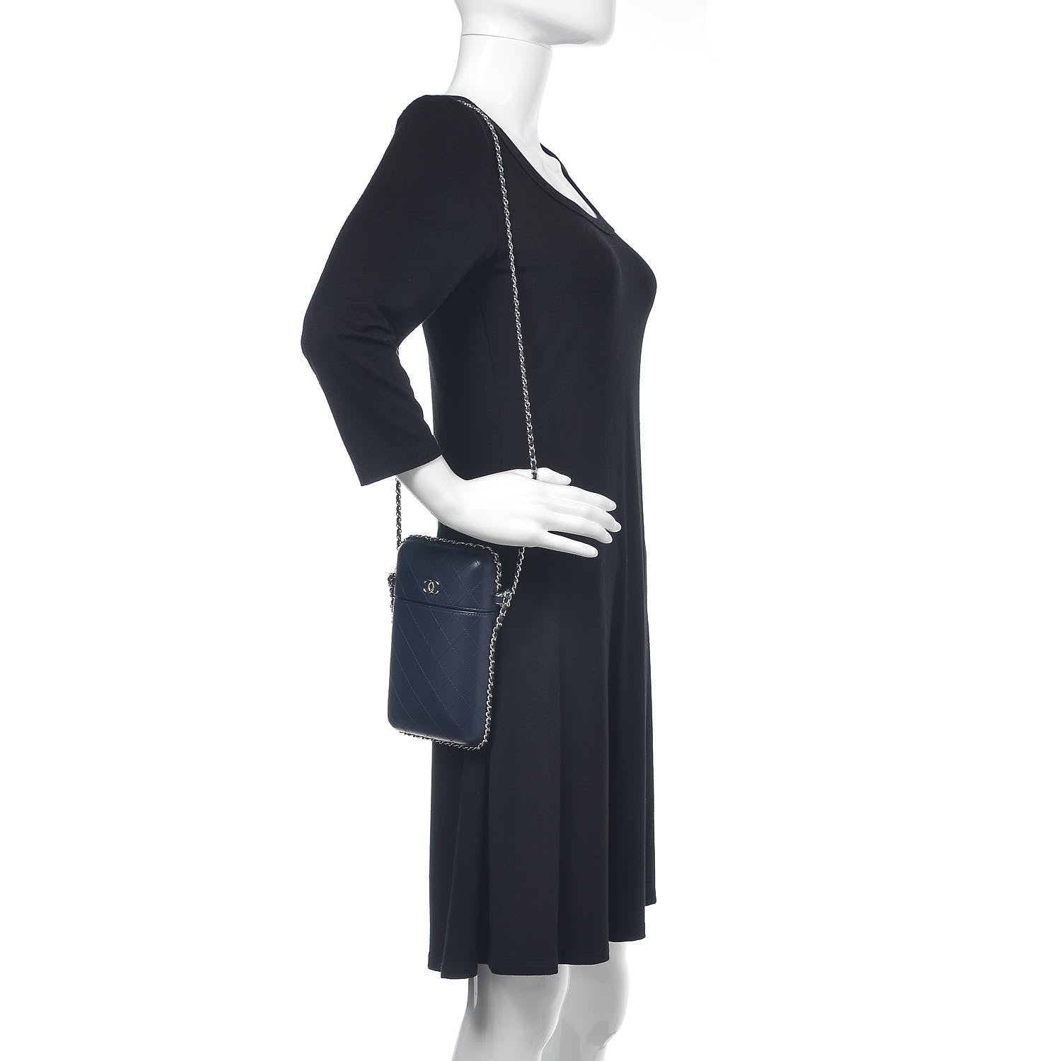 Chanel Lambskin Quilted Chain Around Phone Holder Navy 2 of 12