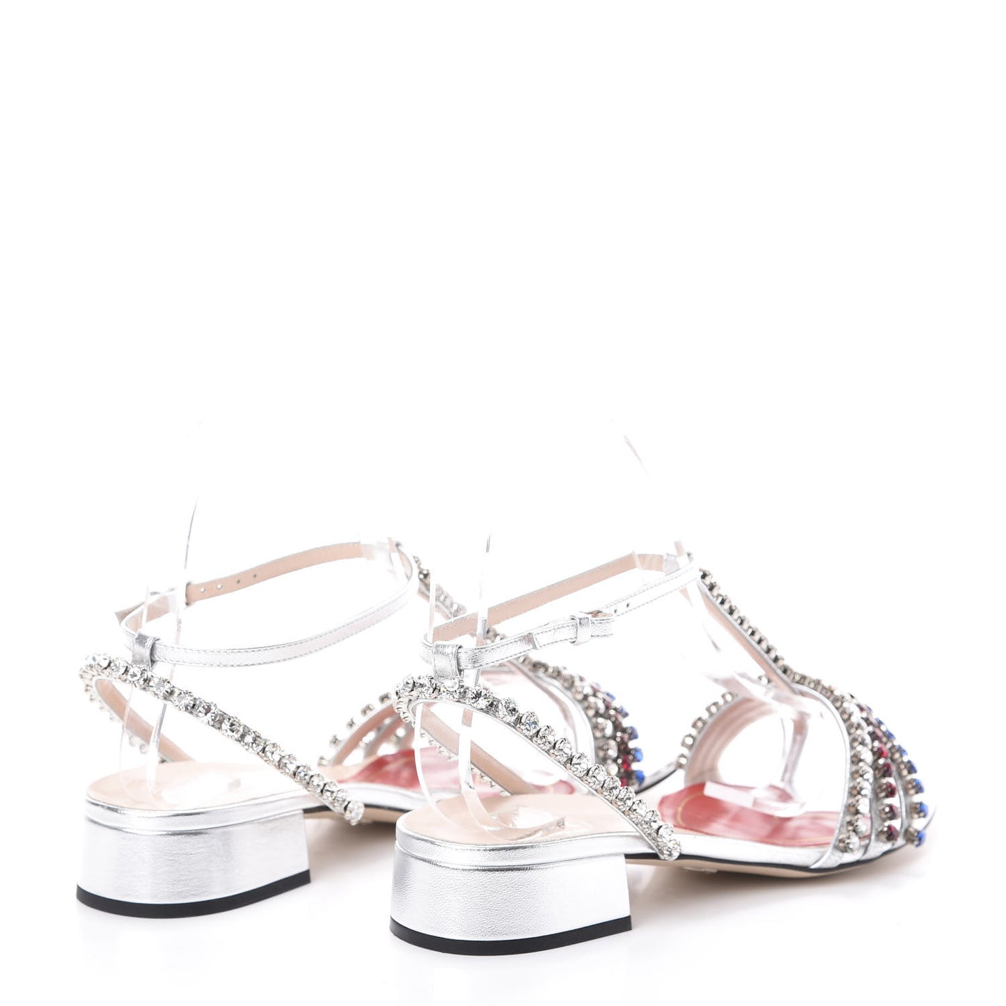 Nappa Silk Crystal Bertie T-Strap Low Heel Sandals 36.5 Argento