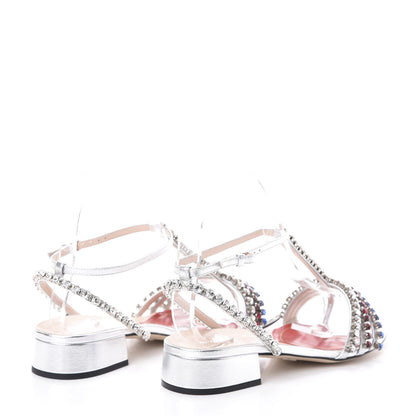 Gucci Nappa Silk Crystal Bertie T-Strap Low Heel Sandals 36.5 Argento 4 of 7