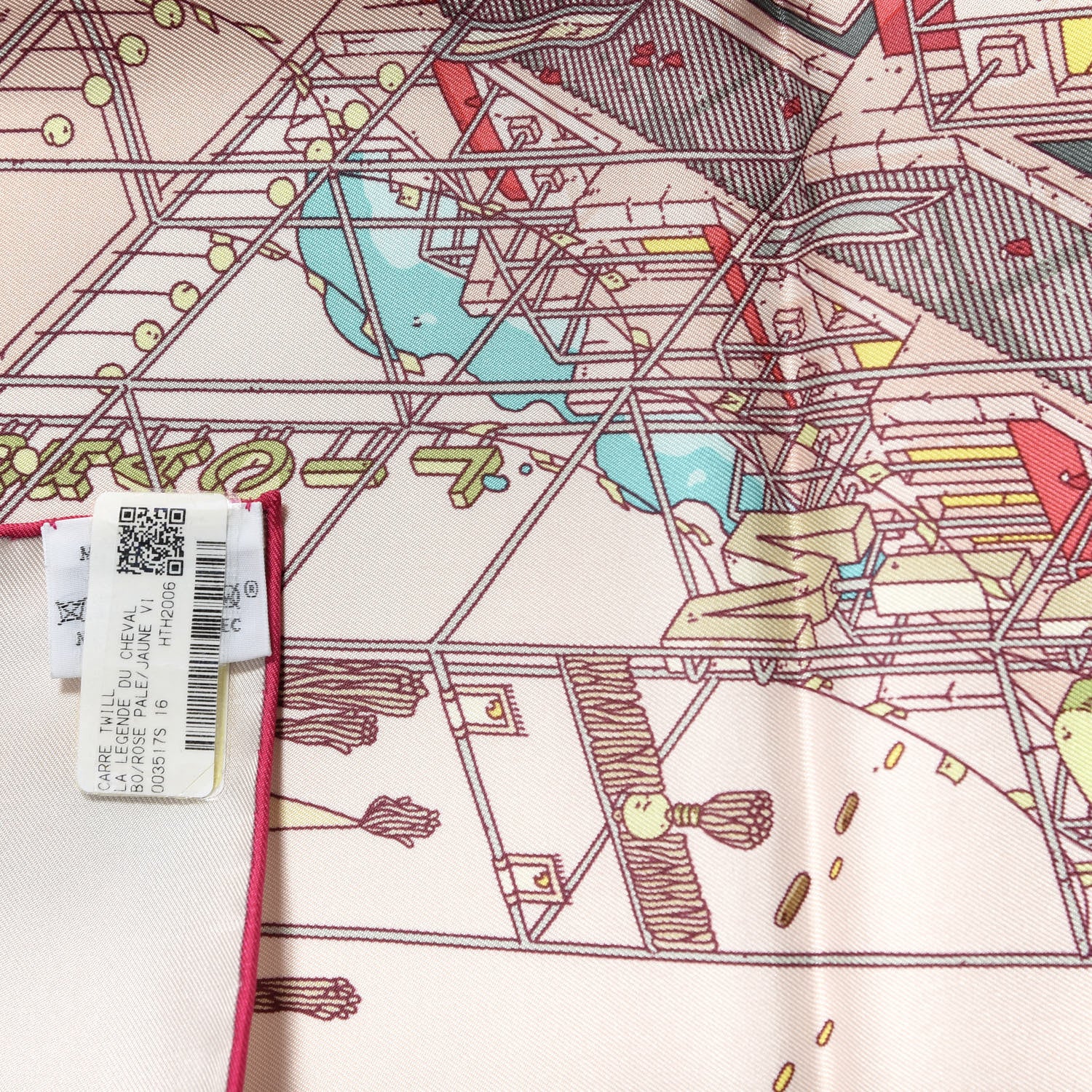 Hermes Silk La Legende Du Cheval A Plumes Scarf 90 Rose Pale Jaune Vif Turquoise 2 of 4