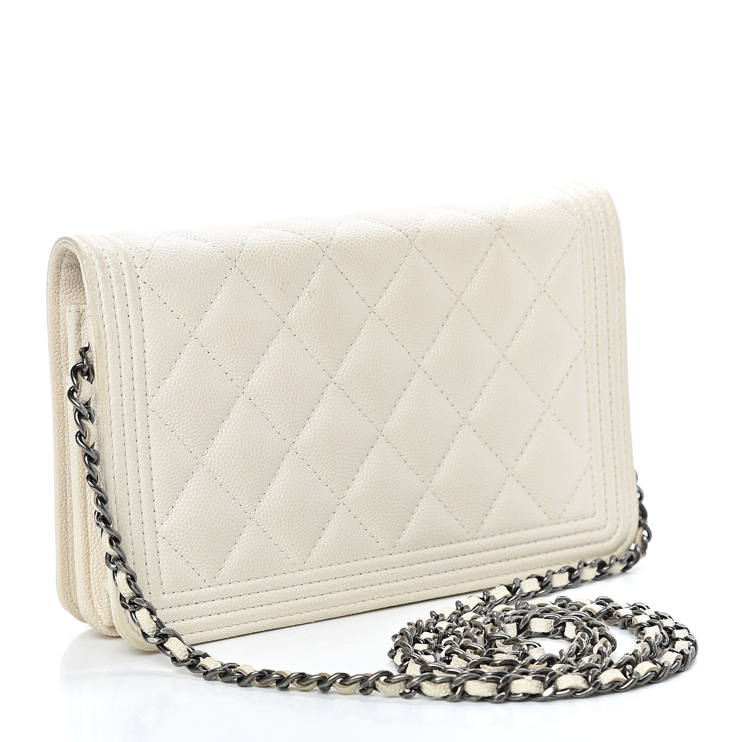 Caviar Quilted Boy Wallet On Chain WOC White