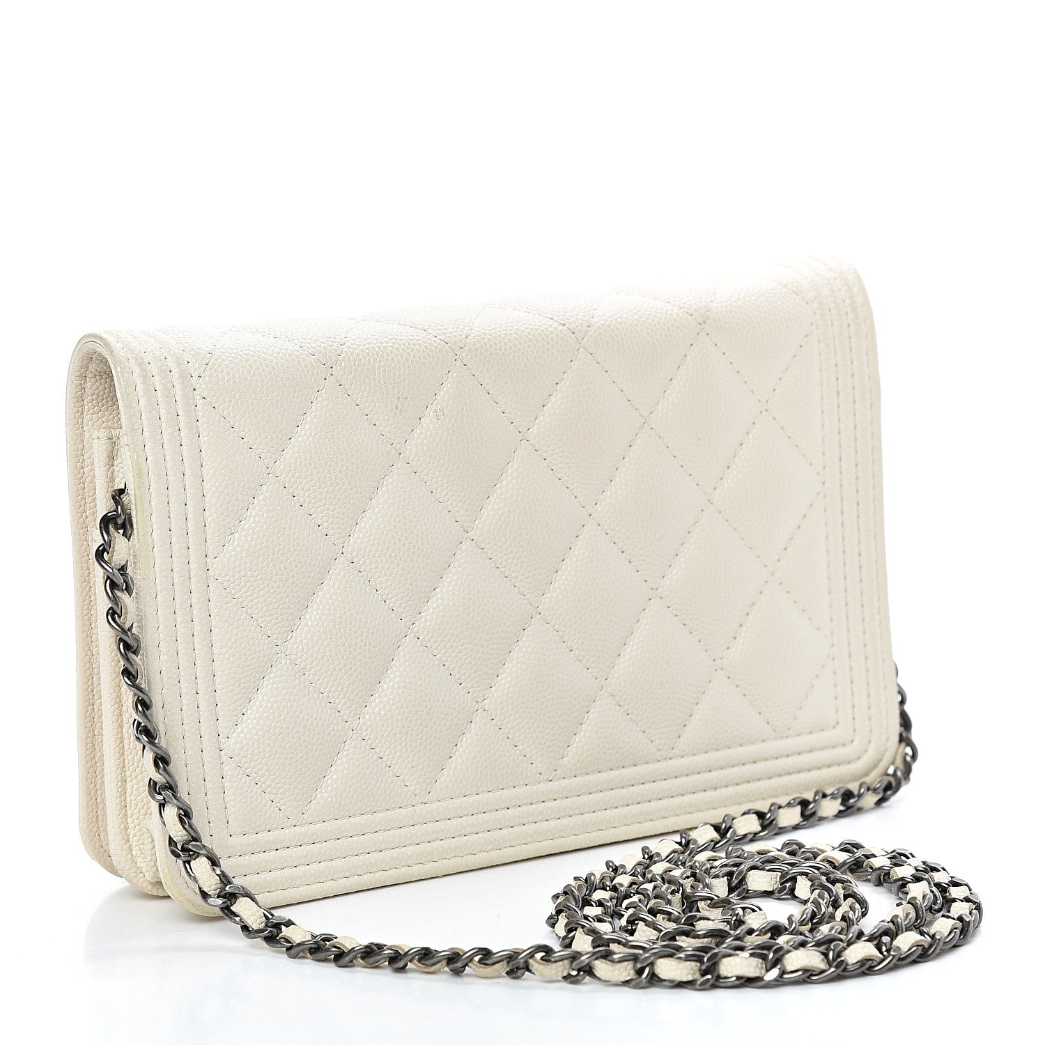 Chanel Caviar Quilted Boy Wallet On Chain WOC White 3 of 14
