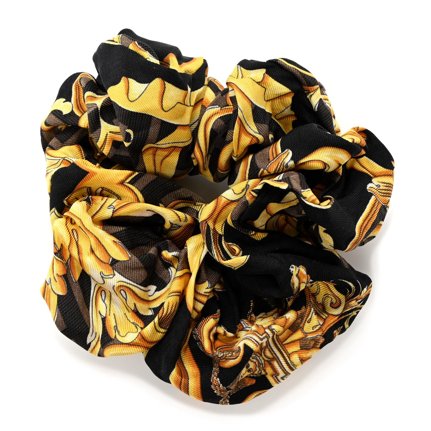 X VERSACE Silk FF Baroque Fendace Hair Scrunchie Black Tobacco