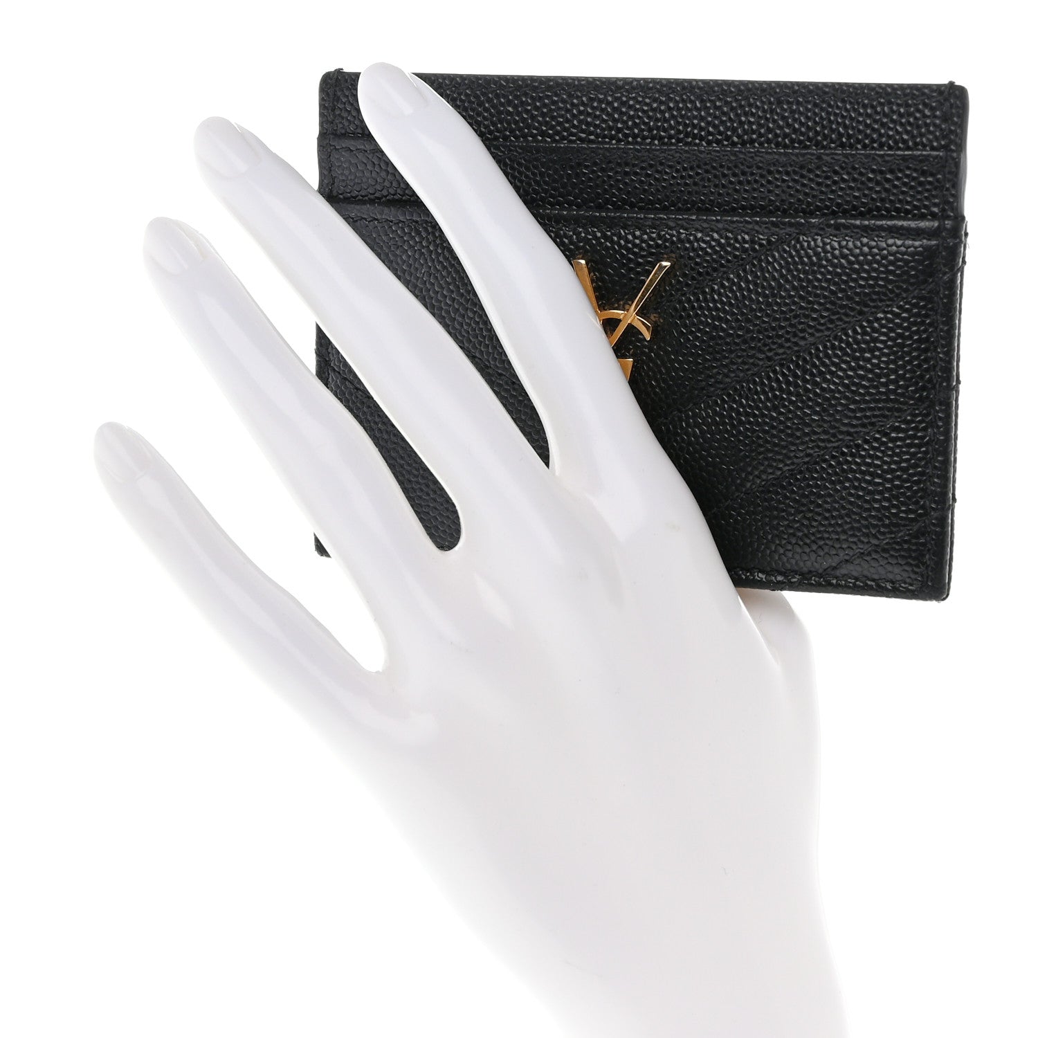 Saint Laurent Grain De Poudre Matelasse Chevron Monogram Credit Card Case Black 2 of 8