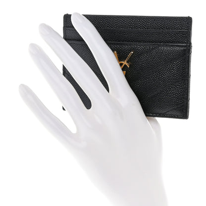 Saint Laurent Grain De Poudre Matelasse Chevron Monogram Credit Card Case Black 2 of 8