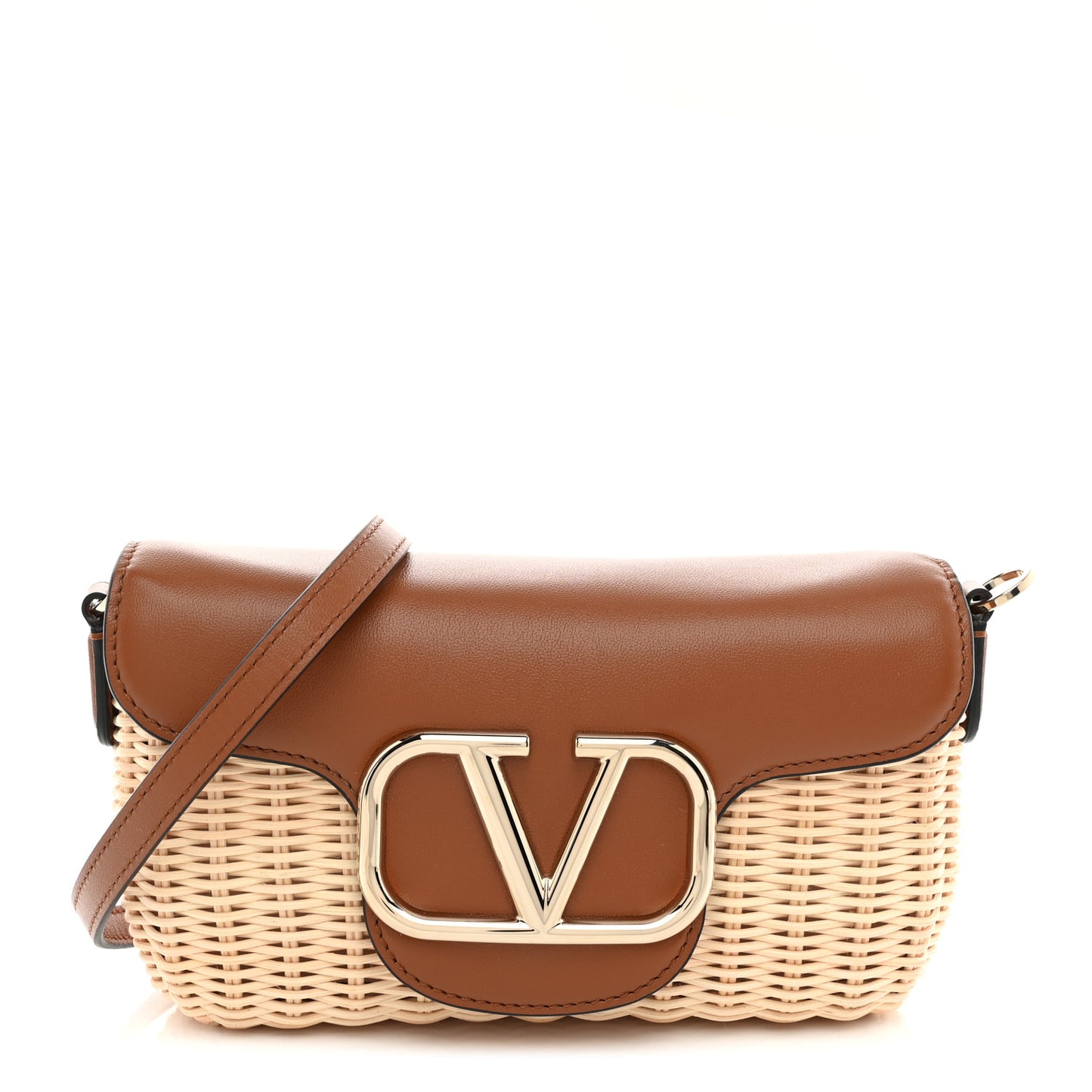 Wicker Calfskin Vlogo Small Loco Shoulder Bag Natural