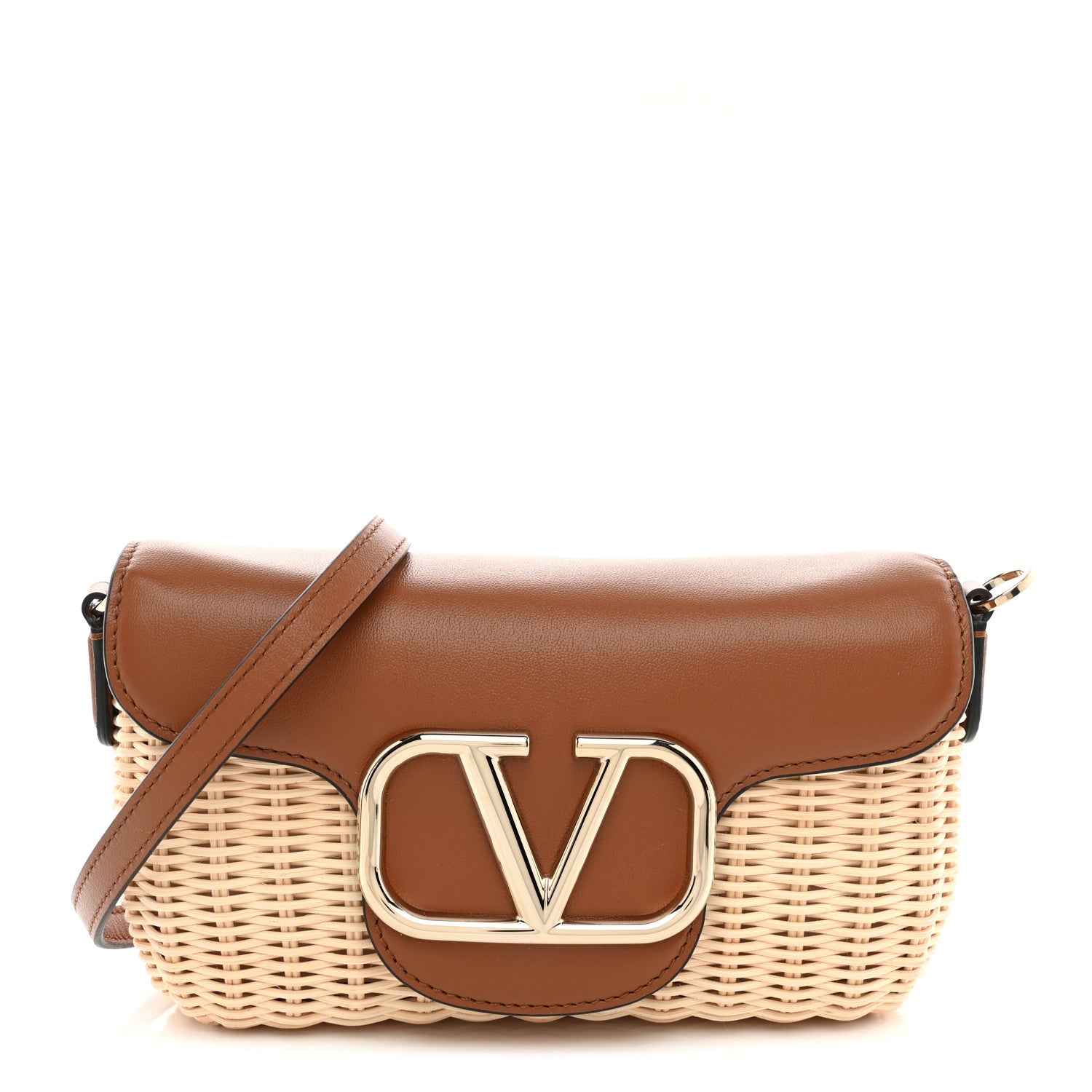 Valentino Garavani Wicker Calfskin Vlogo Small Loco Shoulder Bag Natural 1 of 9