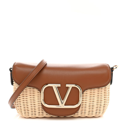 Valentino Garavani Wicker Calfskin Vlogo Small Loco Shoulder Bag Natural 1 of 9