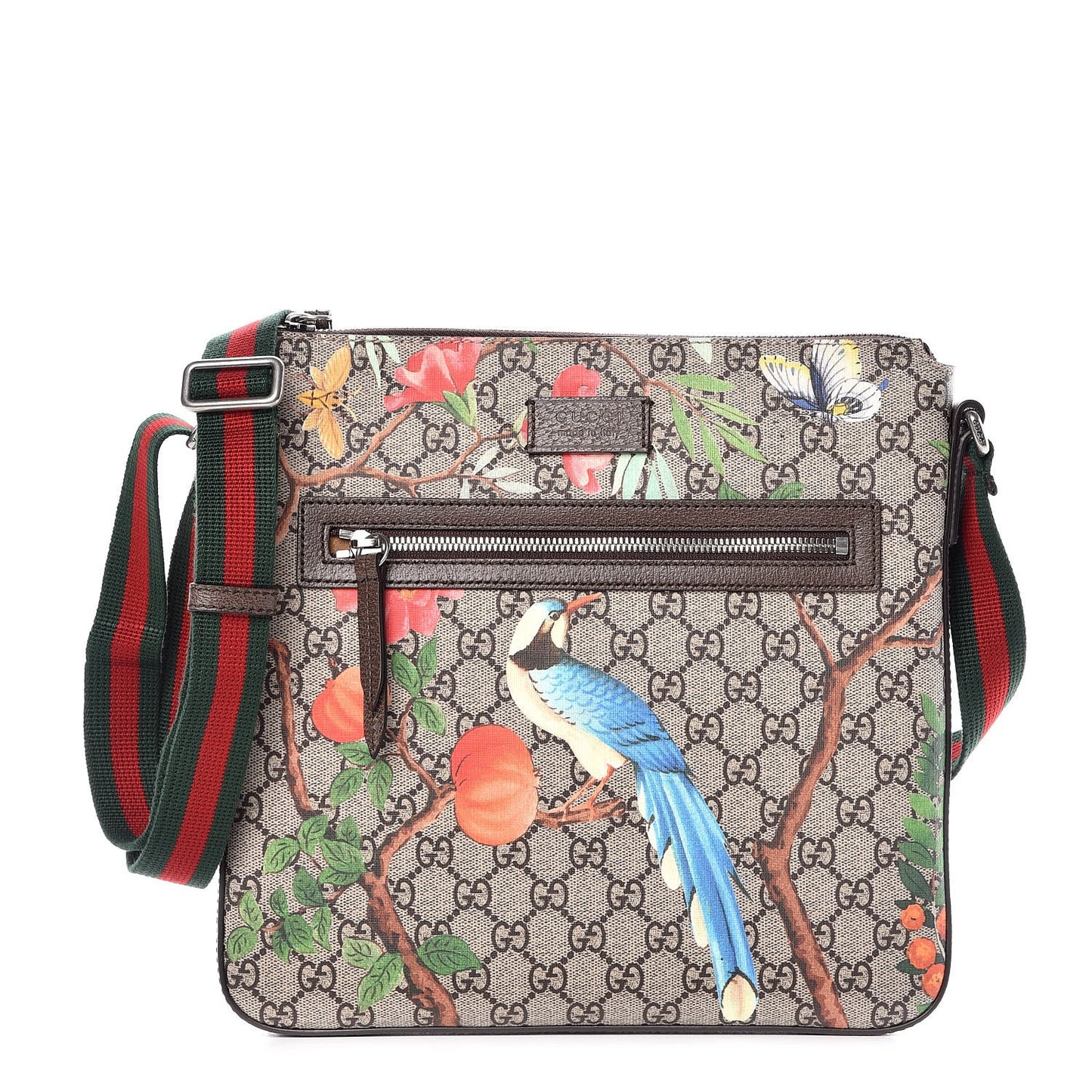 GG Supreme Monogram Tian Web Medium Flat Messenger Beige Multicolor New Acero