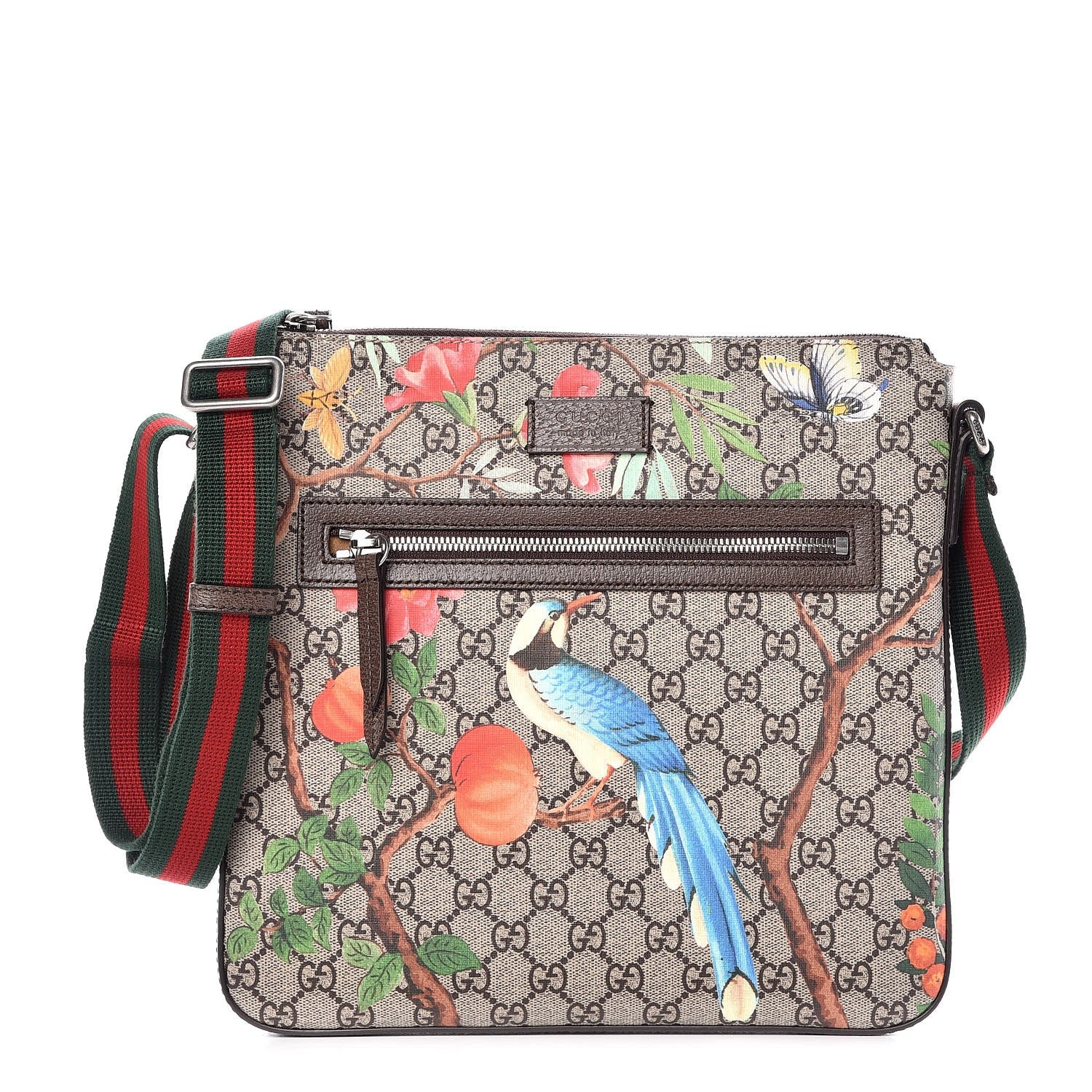 Gucci GG Supreme Monogram Tian Web Medium Flat Messenger Beige Multicolor New Acero 1 of 8