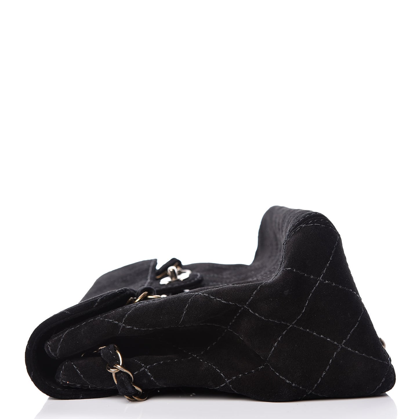Suede Diamond Stitched Flap Bag Black